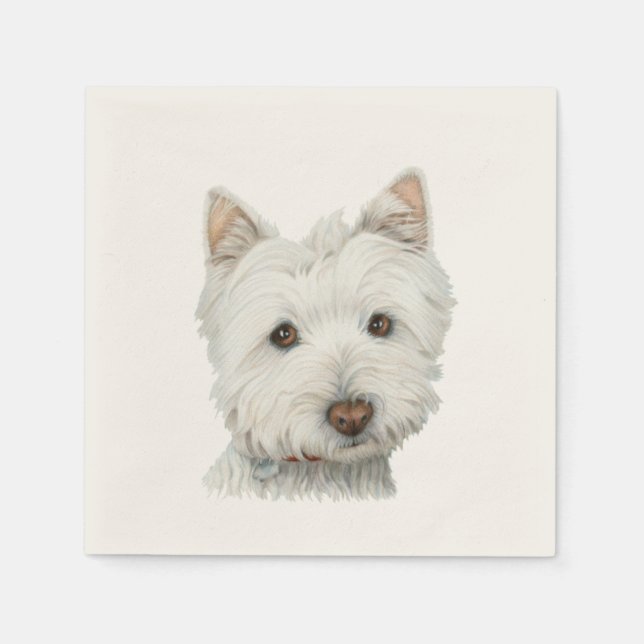 Cute Westie Dog Art Cocktail Napkin (Front)
