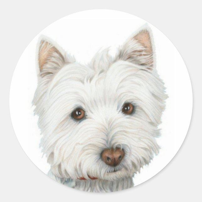 Cute Westie Dog Classic Round Sticker (Front)