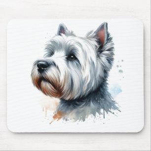 Cute Westie Dog Face Watercolor Art Mouse Mat