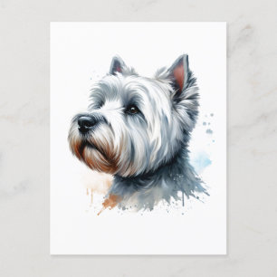 Cute Westie Dog Face Watercolor Art Postcard