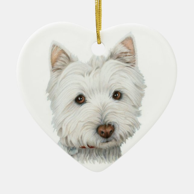 Cute Westie Dog Heart Ornament (Front)