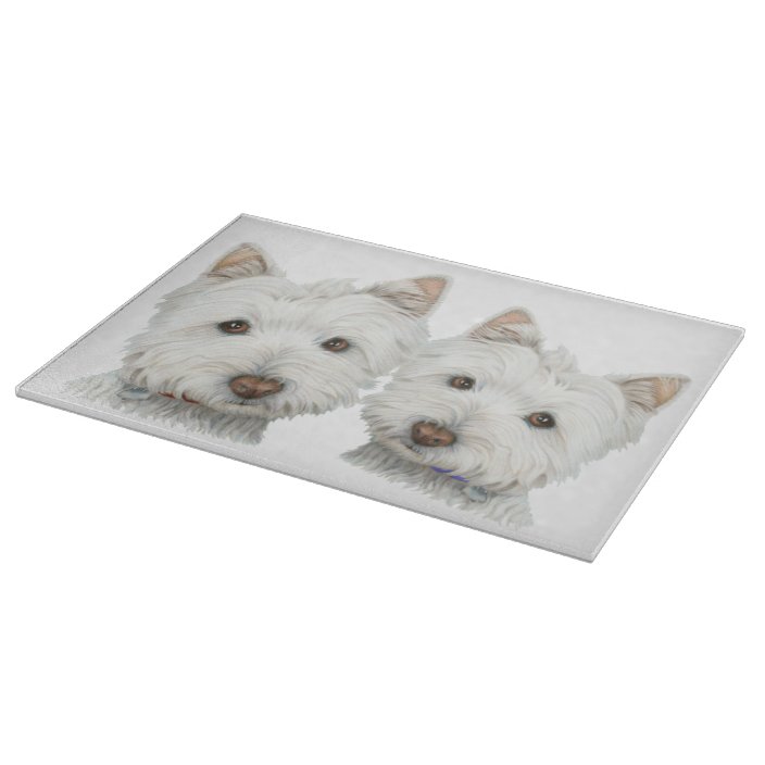 Cute Westie Dogs Art Glass Cutting Board Zazzle.co.uk