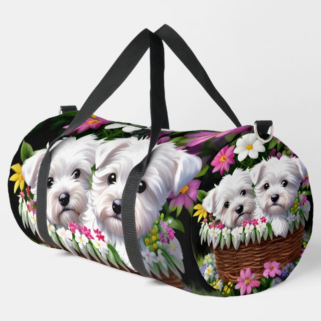 Cute Westie Puppies Duffle Bag (Left Corner)