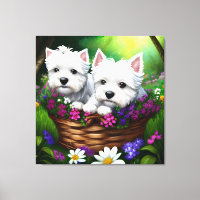 Cute Westie White Terrier Puppies in a Basket 2