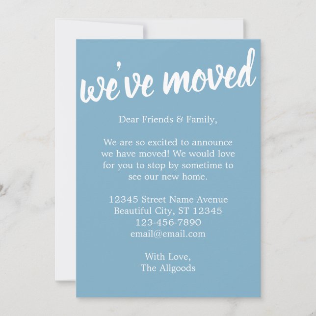 Cute We've Moved Blue Pattern Moving Announcement (Front)