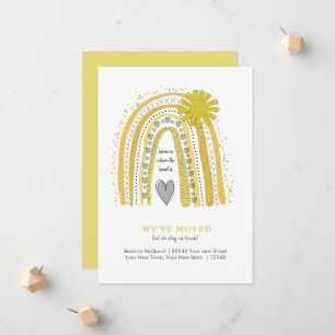 Cute We've Moved Boho Yellow Grey Rainbow Announcement