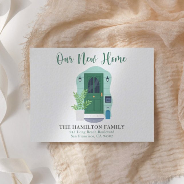 Cute We've Moved Green Watercolor Front Door Postcard (Creator Uploaded)