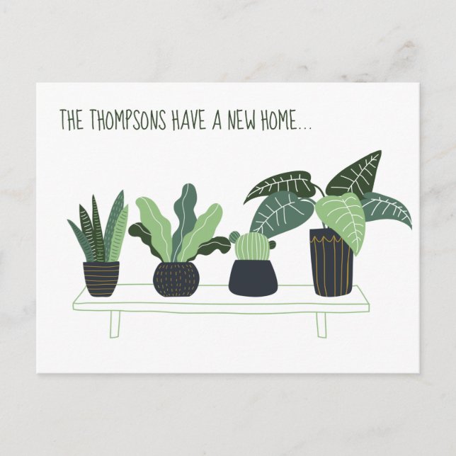 Cute We've Moved New Home Address Potted Plants Postcard (Front)
