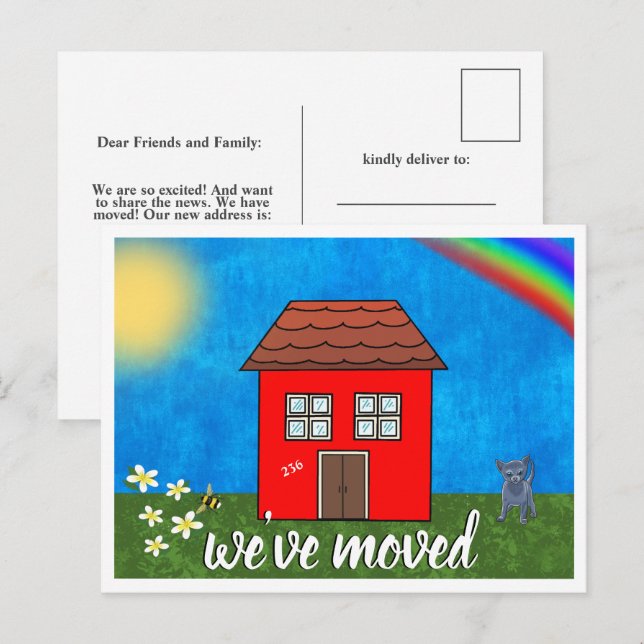 Cute We've Moved Red House Drawing Announcement Postcard (Front/Back)