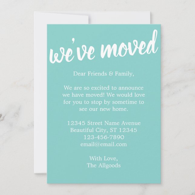 Cute We've Moved Turquoise Moving Announcement (Front)