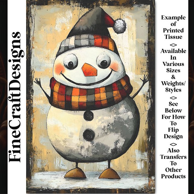 Cute Whacky Rustic Whimsical Snowman BA3 Decoupage Tissue Paper (Creator Uploaded)