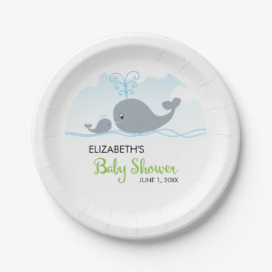 Cute Whale and Baby Whale, Baby Shower Paper Plate