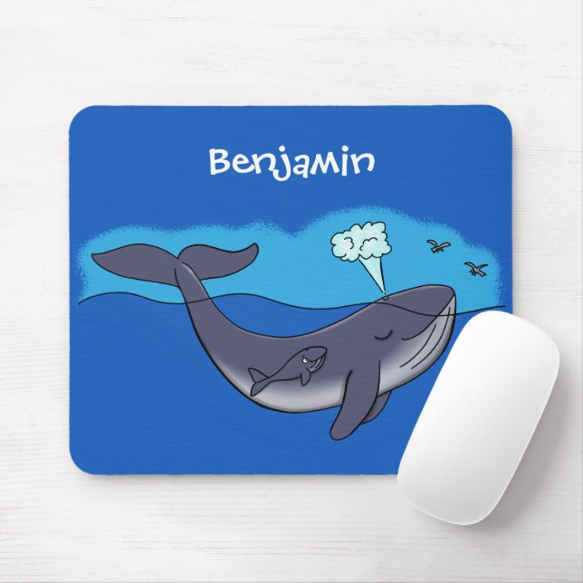 Cute whale and calf cartoon mouse mat (With Mouse)