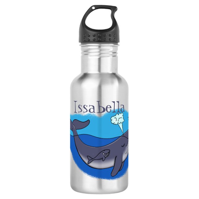 Cute whale and calf whimsical cartoon 532 ml water bottle (Front)