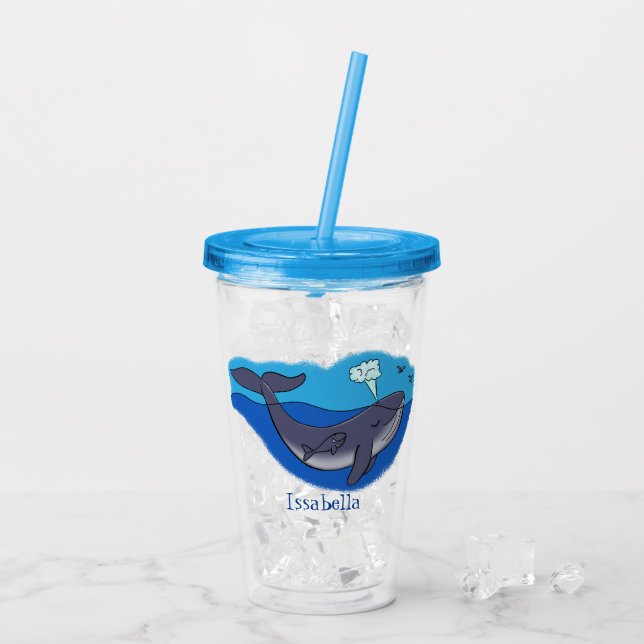 Cute whale and calf whimsical cartoon acrylic tumbler (Back Ice)