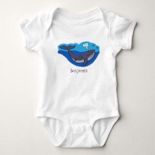 Cute whale and calf whimsical cartoon baby bodysuit