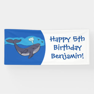 Cute whale and calf whimsical cartoon banner