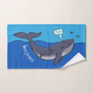 Cute whale and calf whimsical cartoon bath towel set