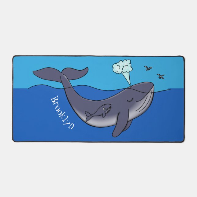 Cute whale and calf whimsical cartoon desk mat (Front)