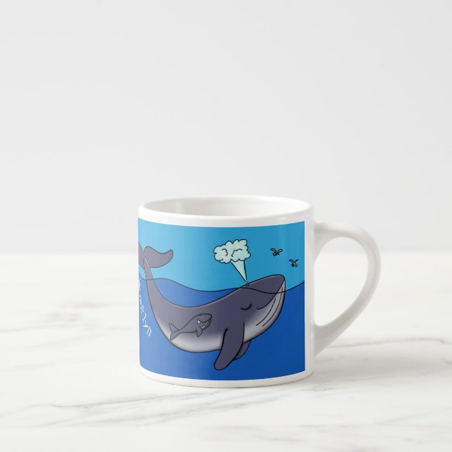 Cute whale and calf whimsical cartoon espresso cup (Right)
