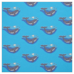 Cute whale and calf whimsical cartoon fabric