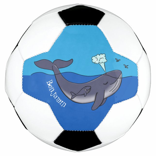 Cute whale and calf whimsical cartoon football (Front)