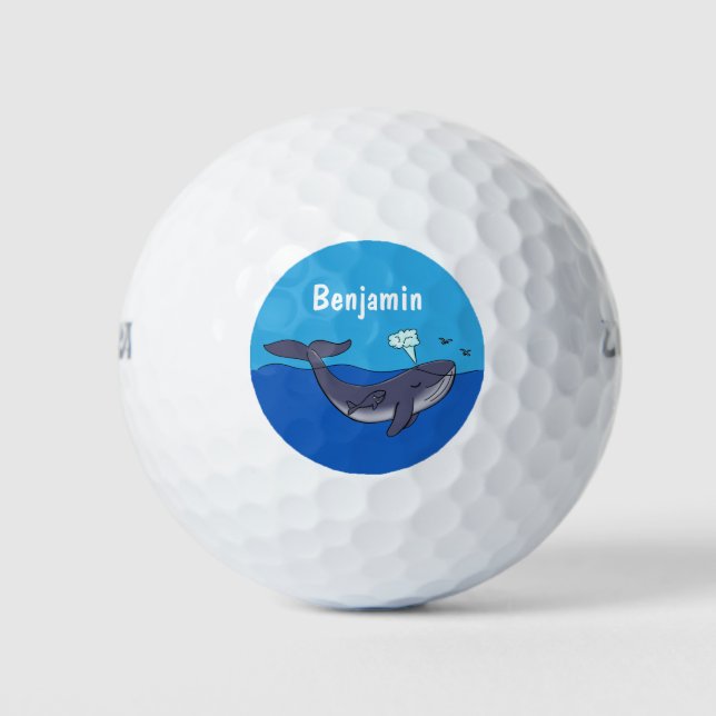 Cute whale and calf whimsical cartoon golf balls (Front)
