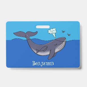 Cute whale and calf whimsical cartoon ID badge