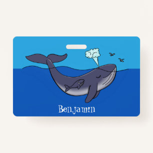 Cute whale and calf whimsical cartoon ID badge