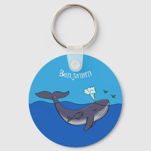 Cute whale and calf whimsical cartoon key ring
