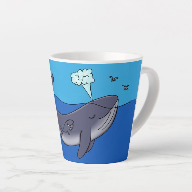 Cute whale and calf whimsical cartoon latte mug (Right Angle)