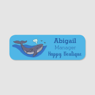 Cute whale and calf whimsical cartoon name tag
