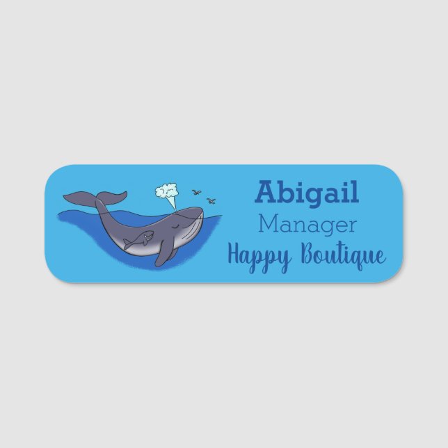 Cute whale and calf whimsical cartoon  name tag (Front)