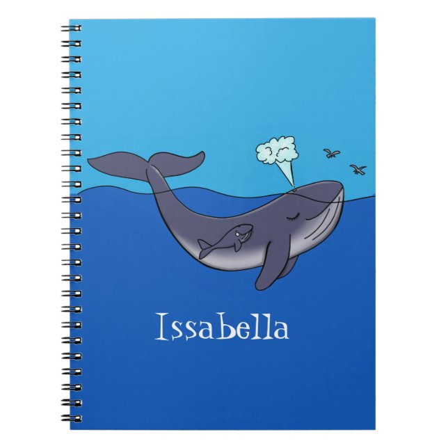 Cute whale and calf whimsical cartoon notebook (Front)