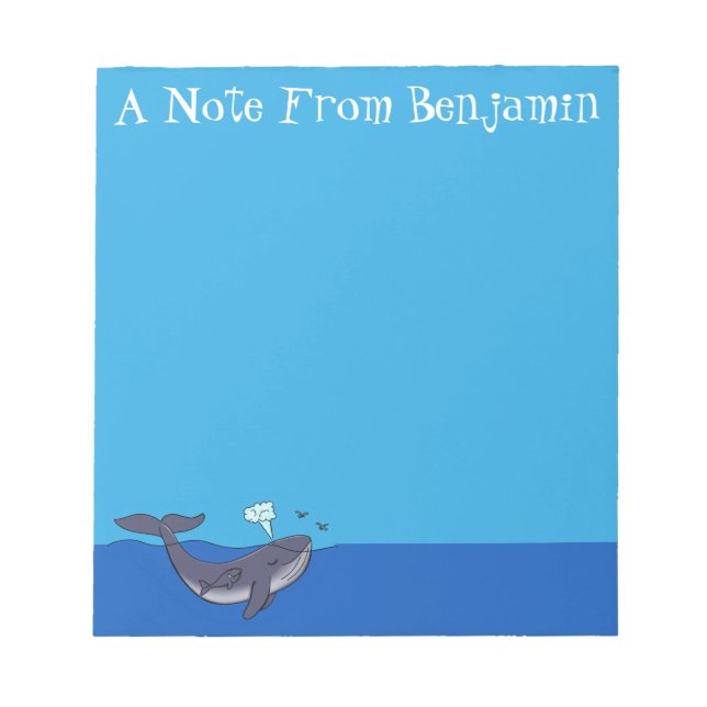 Cute whale and calf whimsical cartoon notepad (Front)