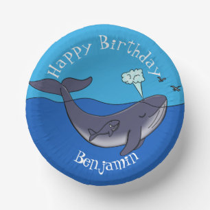 Cute whale and calf  whimsical cartoon paper plate