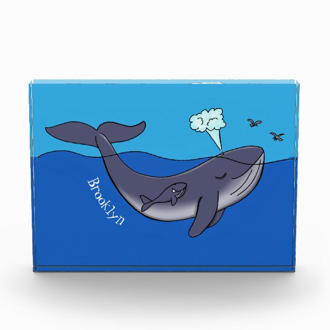 Cute whale and calf whimsical cartoon photo block (Front)