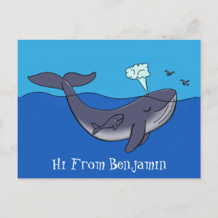 Cute whale and calf whimsical cartoon postcard