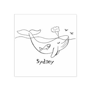 Cute whale and calf whimsical cartoon rubber stamp