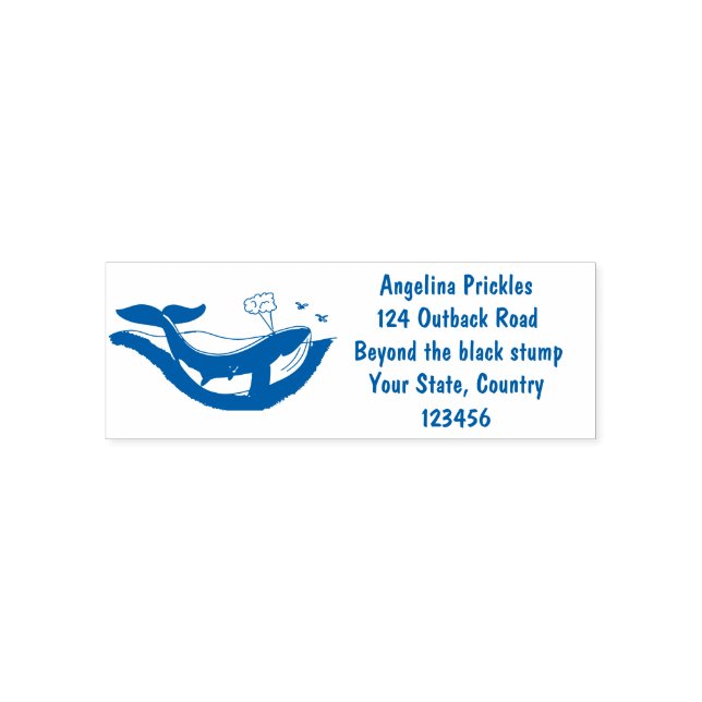 Cute whale and calf whimsical cartoon self-inking stamp (Design)