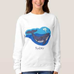 Cute whale and calf whimsical cartoon sweatshirt