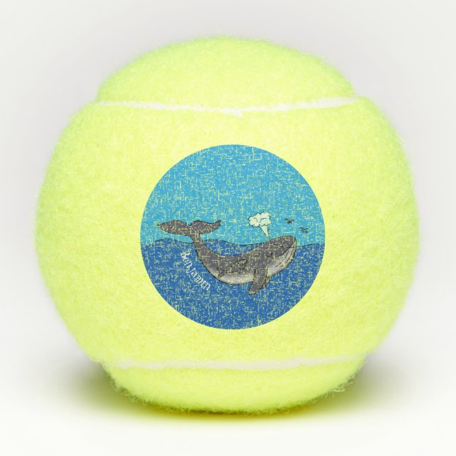 Cute whale and calf whimsical cartoon tennis balls (Front)