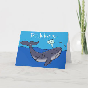 Cute whale and calf whimsical cartoon thank you card