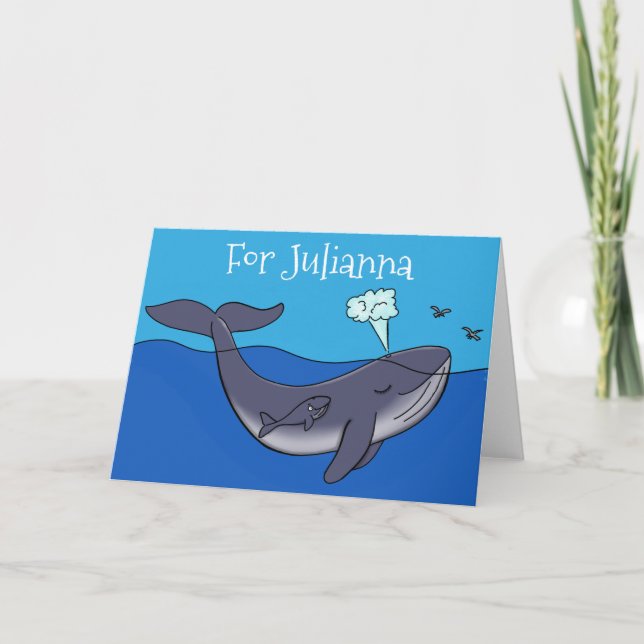 Cute whale and calf whimsical cartoon thank you card (Front)