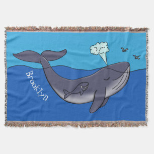 Cute whale and calf whimsical cartoon throw blanket