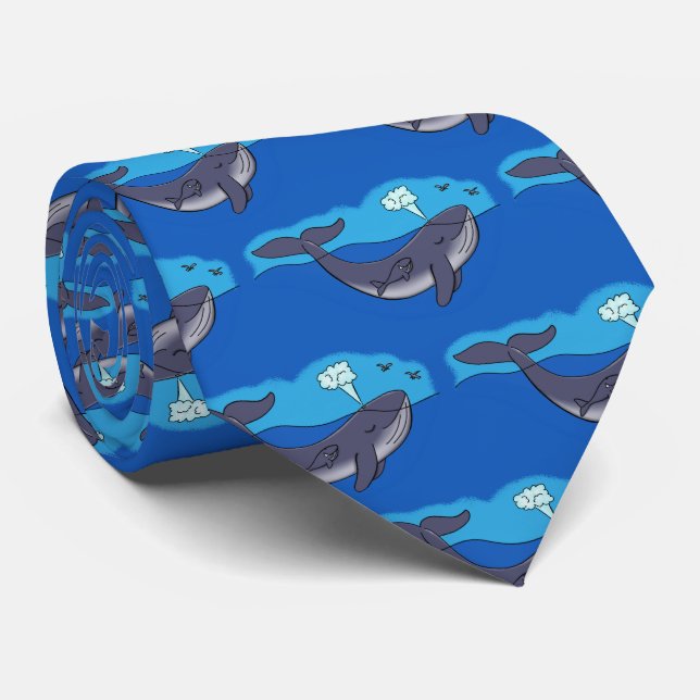 Cute whale and calf whimsical cartoon tie (Rolled)