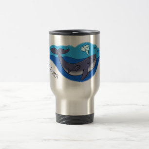 Cute whale and calf whimsical cartoon travel mug