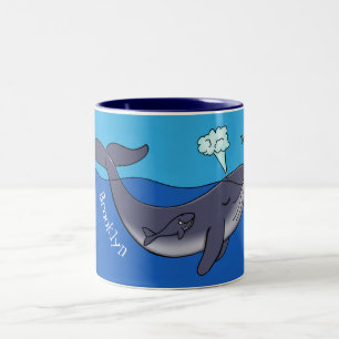 Cute whale and calf whimsical cartoon Two-Tone coffee mug