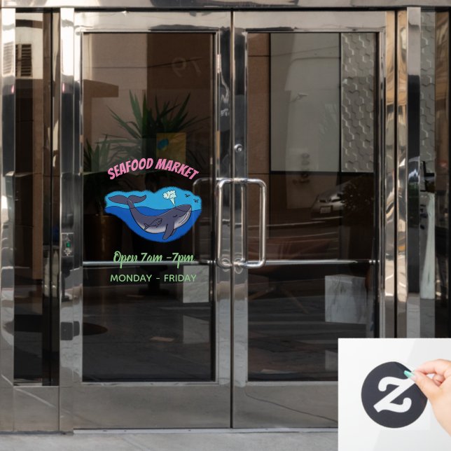 Cute whale and calf whimsical cartoon window cling (Office Door)