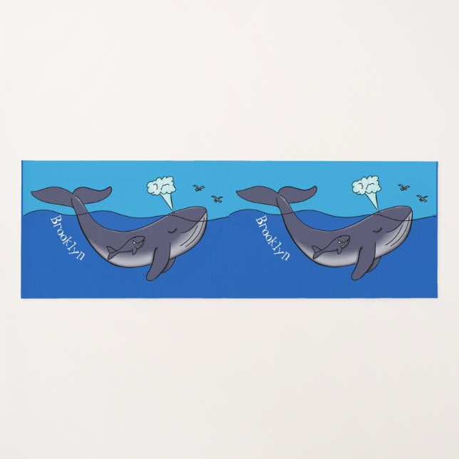 Cute whale and calf whimsical cartoon yoga mat (Front (Horizontal))